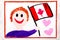 Colorful drawing: Happy man holding Canadian flag. Flag of Canada
