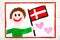 Colorful drawing: Happy man holding flag Danish flag. Flag of Denmark