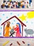 Colorful drawing: Nativity scene. Christmas time