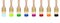 Colorful dropping set of paint brushes in a row