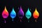 Colorful Drops Icons Black Background. Generative AI