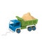 Colorful dump truck toy with sand.