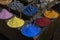 Colorful dye pigments and minerals in the medina of Marrakech, Morocco