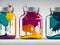 Colorful Dyes in Glass Jars, Generative AI