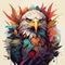 Colorful eagle head with colorful forest theme