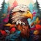 Colorful eagle head with colorful forest theme