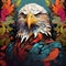 Colorful eagle head with colorful forest theme