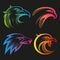 Colorful eagle head logos with rainbow gradients