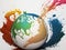 Colorful Earth Globe Splashed with Powder Paints