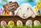 Colorful Easter background with cute white bunny