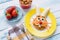 Colorful Easter breakfast for kids. Easter Bunny food art