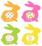 Colorful easter bunnies with eggs isolated on whit