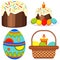 Colorful easter candle egg basket cake icon set.