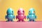 Colorful Easter Chick Egg Robots in Magenta and Cyan. Generative AI.