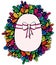 Colorful Easter egg with greeting ribbon in abstract frame