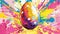 Colorful easter egg with paint splash background