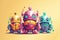 Colorful Easter Egg Robots on Yellow Background - Generative AI