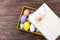 Colorful Easter Eggs decorated in beautiful giftbox