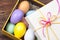 Colorful Easter Eggs decorated in beautiful giftbox