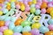 Colorful Easter eggs and Easter banner letters in angle