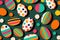 Colorful Easter eggs float on a colored background, flat illustration, pop art style, appliquÃ©s. Egg in a pattern of dots and