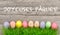 Colorful easter eggs in green grass. Funny decoration french