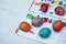 Colorful easter eggs painting activity with color tray background, fun event for kid concept