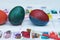 Colorful easter eggs painting activity with color tray background, fun event for kid concept