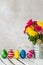 Colorful easter eggs and roses