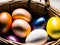 Colorful Easter Eggs in a Traditional Weaved Basket