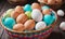 Colorful Easter Eggs in Woven Basket