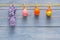 Colorful easter garland on wood background