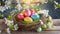 colorful easter nest with easter eggs