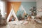 A colorful and eclectic children\\\'s playroom with a playful mural and plenty of space for imaginative play. Generative AI
