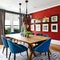 A colorful and eclectic dining room with mix-and-match chairs, a gallery wall of artwork, and a bold patterned rug4, Generative