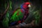 Colorful Eclectus Parrot Full Body In Forest. Colorful and Vibrant Animal.