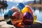 Colorful eggs rest on water surface creating a vibrant and delightful scene, easter traditions image