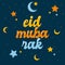 Colorful Eid Mubarak Typography with Ornament Flat Crescent Moon and Stars Design