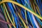 Colorful electric cables close up