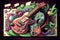 Colorful Electric Guitar doodles on Dark Background