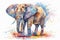 Colorful Elephant art. Watercolor illustration of elephant with a vibrant abstract backdrop. Concept of bright design