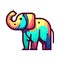 A colorful elephant with its trunk pointing up to the sky suitable for the icon logo and illustration