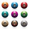 Colorful Embossed Sphere Loudspeaker Icons with Pentagon Shapes Vector Illustration