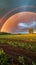 Colorful embrace Double rainbow paints the sky over a vast field