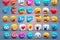 Colorful emoticons with speech bubbles on blue background