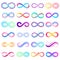 Colorful endless sign. Infinity symbol, limitless mobius strip and infinite loop possibilities vector concept