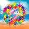 Colorful enjoy summer splash banner with beach background