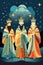 Colorful Epiphany Three Wise Men Christmas Biblical Three Kings Flat Style Illustration