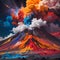 Colorful Erupting Volcano. Vibrant Volcanic Eruption.