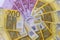 Colorful euro banknotes on light background close up